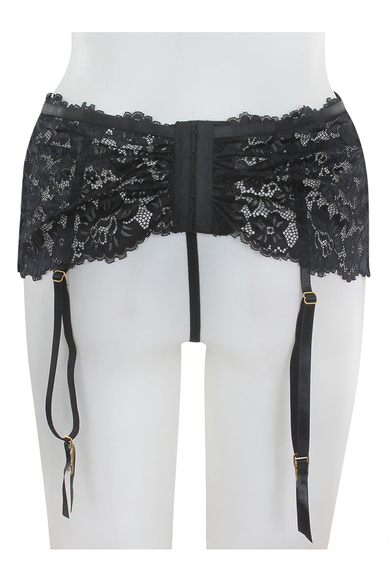 BE147H 6 Piece Lace and Elastic Garter Belt With Lace-Up Front