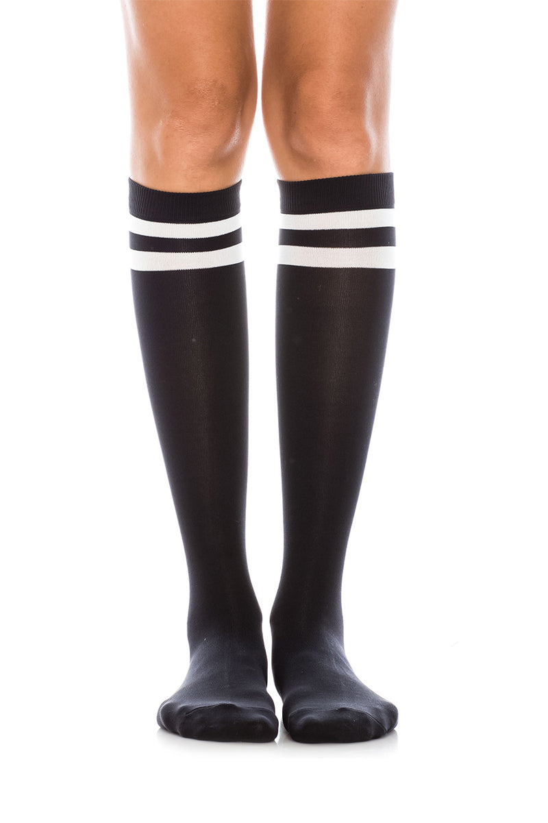 WS17 12 Pairs Soft Stretch Nylon, Shoe Size 6–9, Made in Korea Striped Knee High Socks with Elastic Band