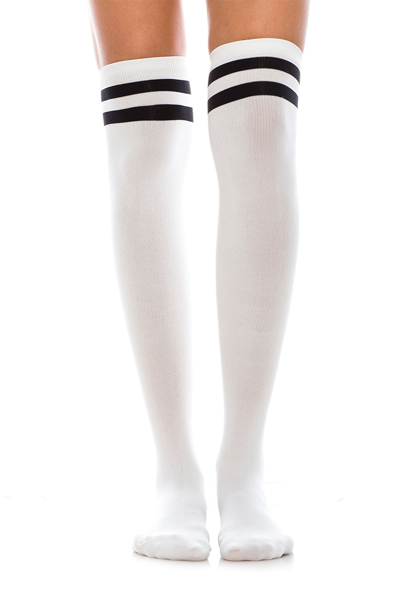 WS18 12 Pairs Elastic Band Top, Shoe Size 6–9, Made in Korea Striped Knee High Socks