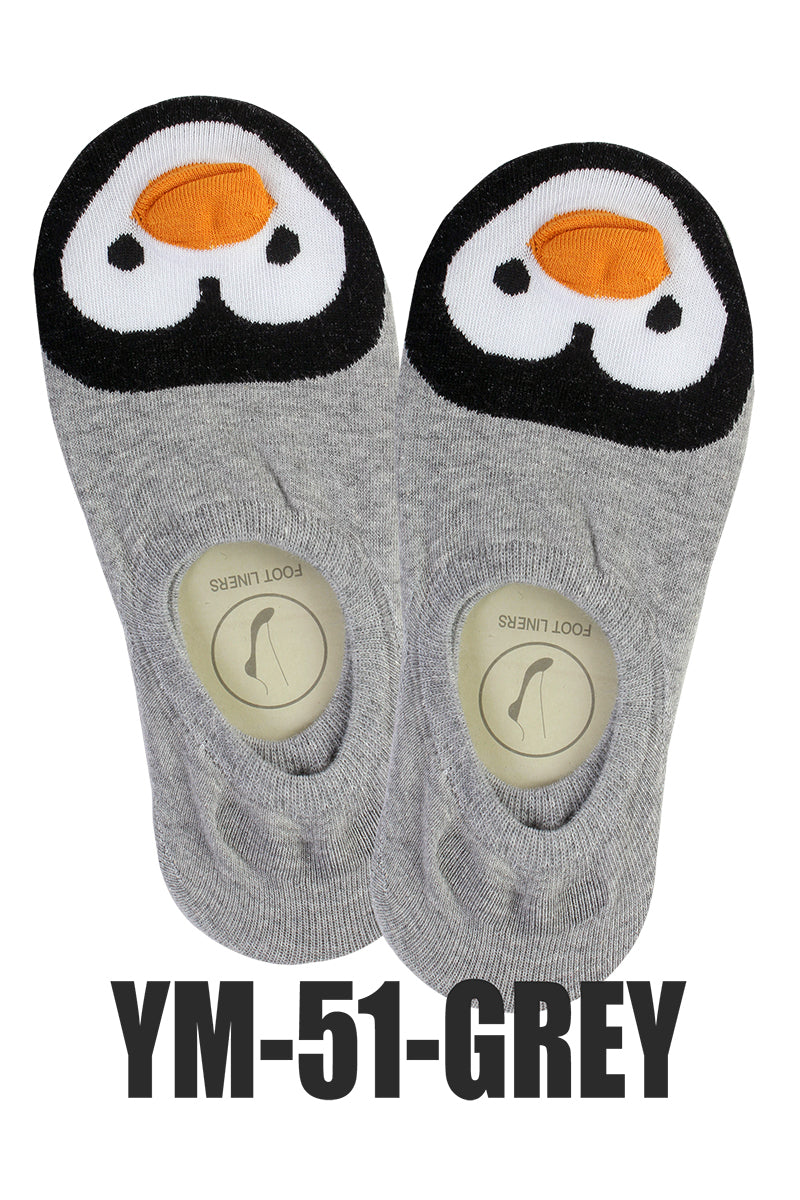 YM51 12 Pairs Cotton Blend, Made in Korea Penguins No Show Foot Liners
