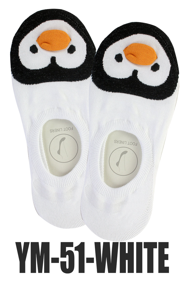 YM51 12 Pairs Cotton Blend, Made in Korea Penguins No Show Foot Liners