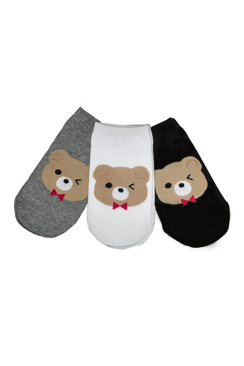 YM70 24 Pairs Women's Bear Print Socks - Made in Korea