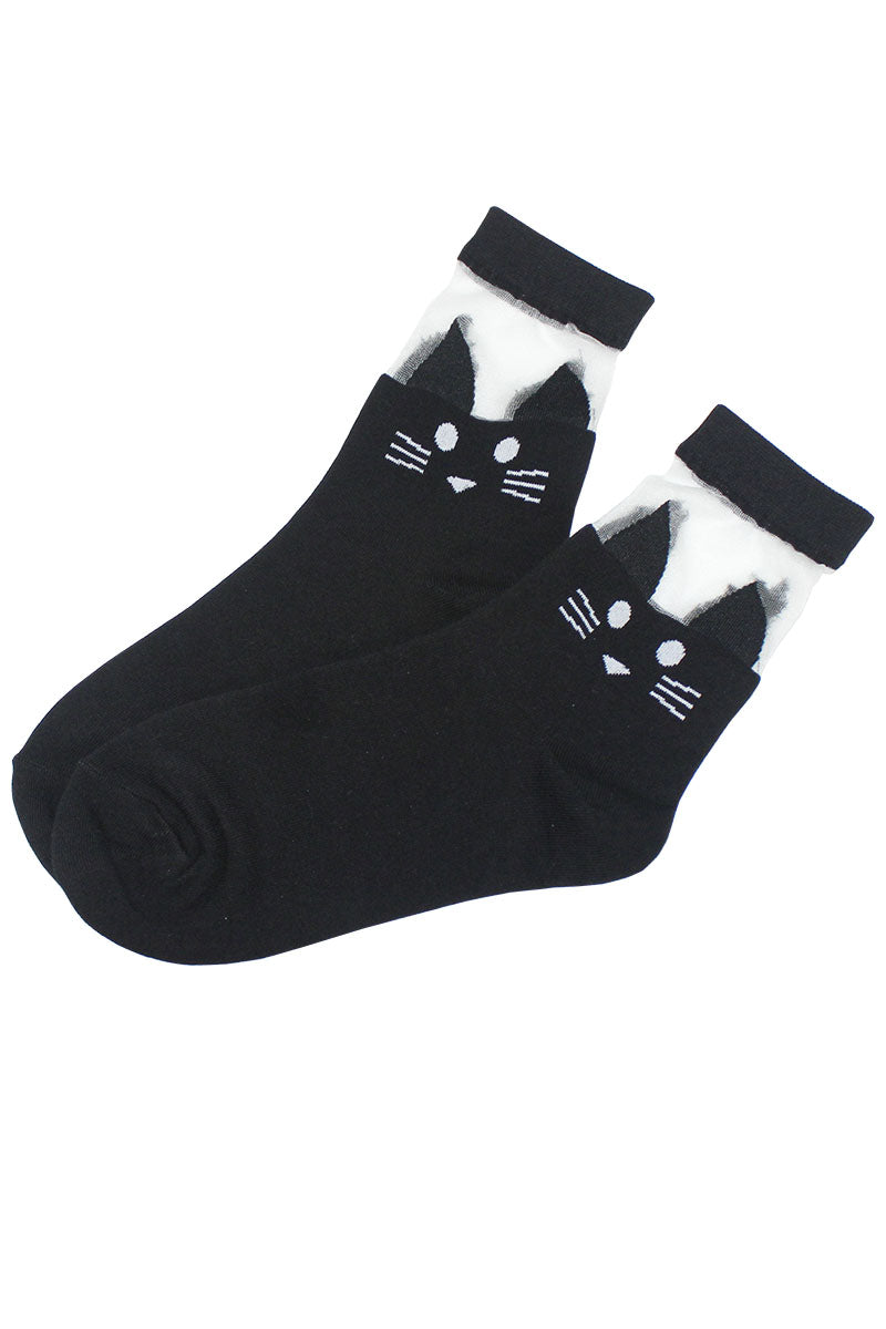 YM87 Cat Print Crew Socks
