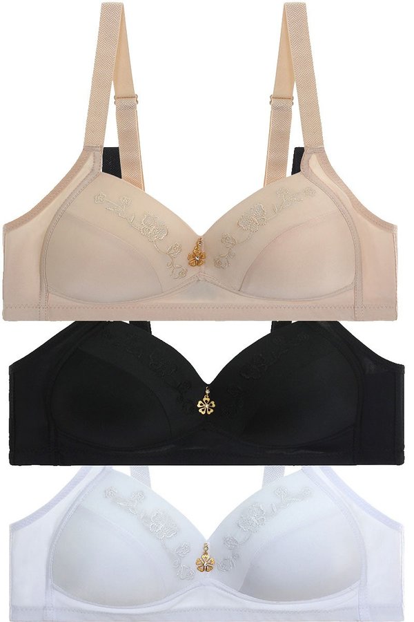 50296 6 Piece Wide Straps, Gold Ornament Detail U-Back Bra with No Underwire B,C,D Cup C02