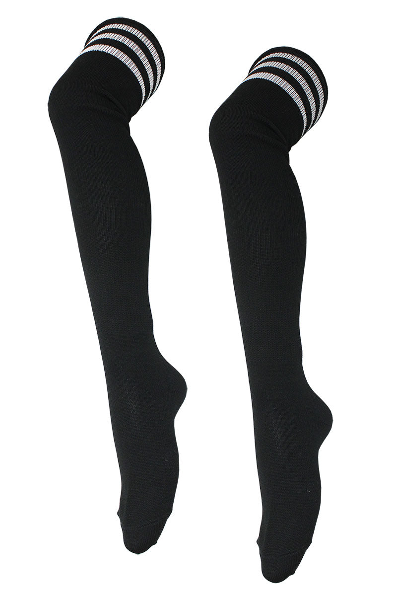 YM39 12 Pairs 80% Polyester, Shoe Size 6-9 Over The Knee-High Socks with Stripe Design