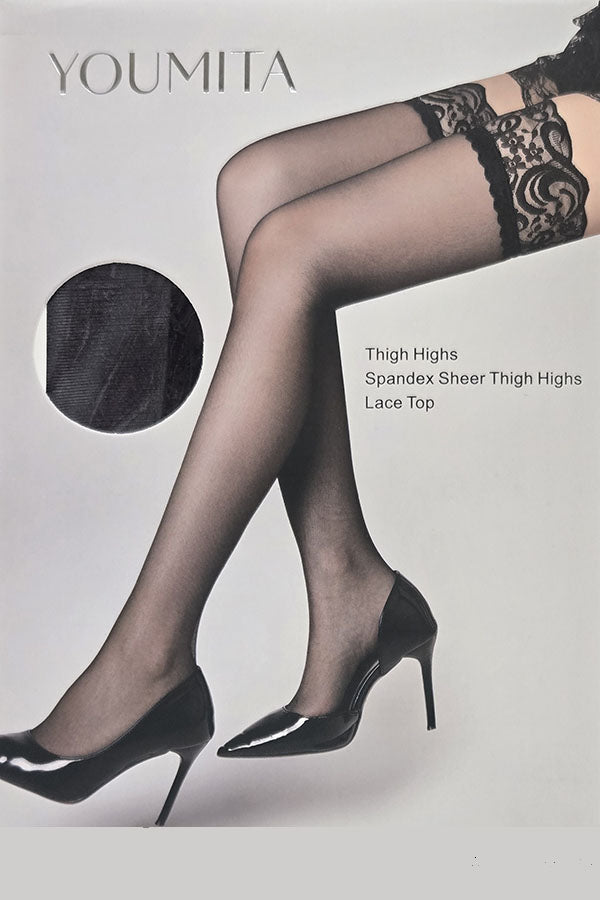 11023 Sheer Spandex Lace Top Stockings-Thigh Highs-Wholesale 6pcs