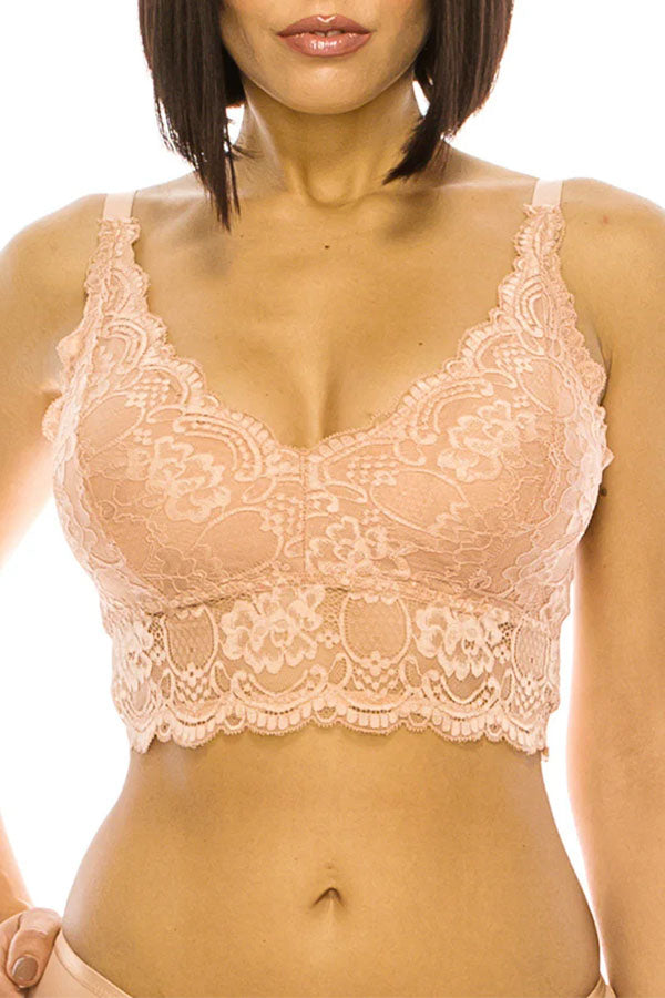 32307 6 Piece Floral Lace Overlay Bralette with Adjustable Straps & Wide Elastic Band