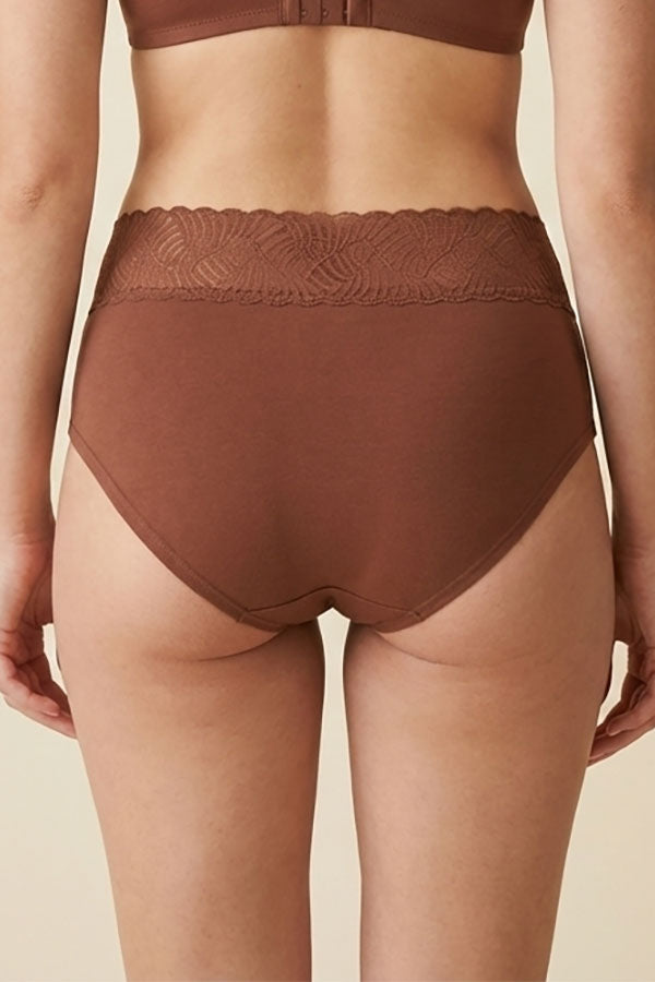 33572 Women’s Super Soft High Waist Lace Waistband Brief Panty-12pcs Assorted Color-Wholesale