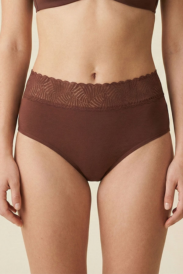 33572 Women’s Super Soft High Waist Lace Waistband Brief Panty-12pcs Assorted Color-Wholesale