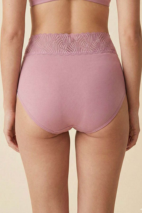 33572 Women’s Super Soft High Waist Lace Waistband Brief Panty-12pcs Assorted Color-Wholesale