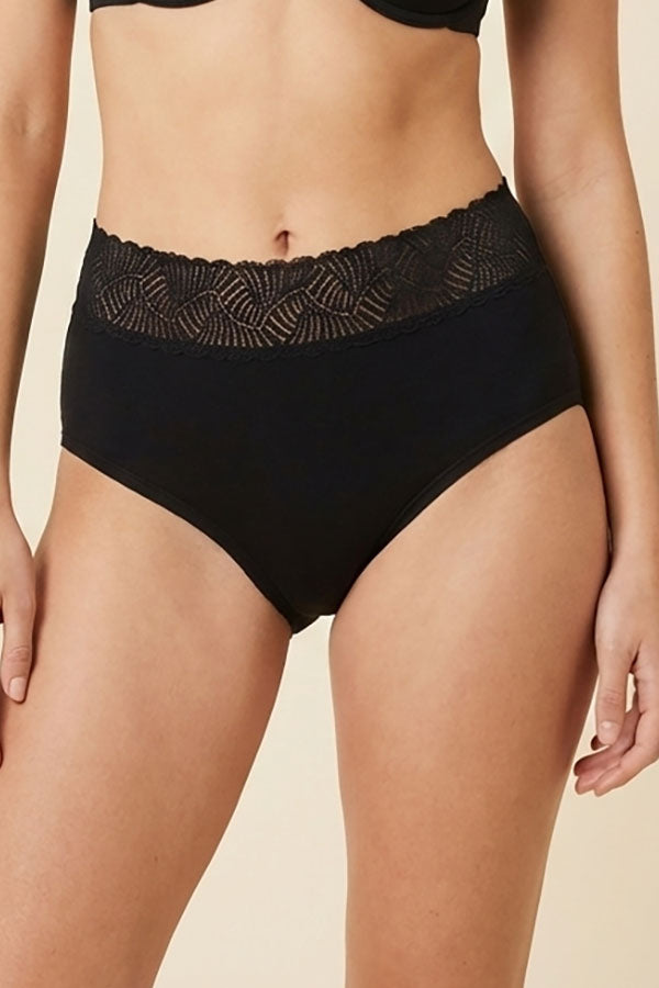 33572 Women’s Super Soft High Waist Lace Waistband Brief Panty-12pcs Assorted Color-Wholesale