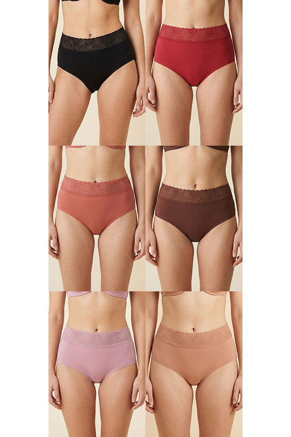 33572 Women’s Super Soft High Waist Lace Waistband Brief Panty-12pcs Assorted Color-Wholesale