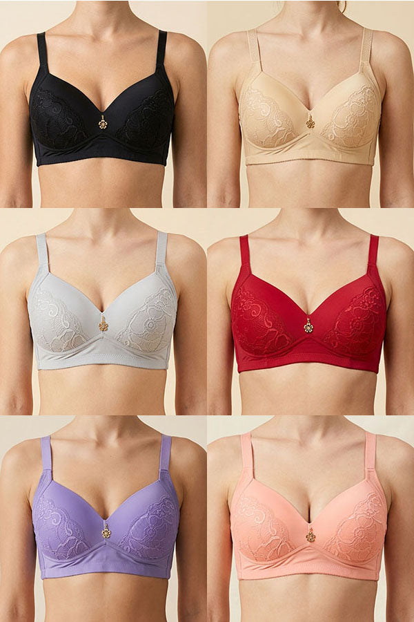 50303 6-Pack Comfortable & Supportive, 3-Hook Back Closure Wireless Bra B C D Cup