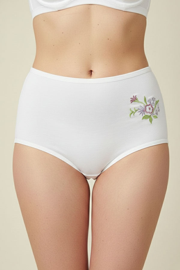 532 12 Pieces Soft Cotton & Comfortable Fit Flower Embroidery Mama Panty C03
