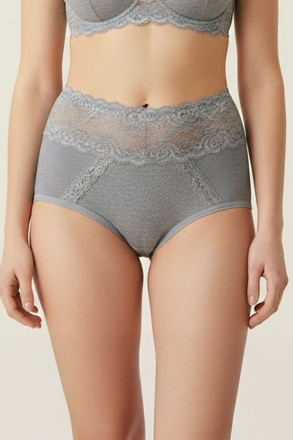 70091 12 Piece Solid Full Brief with Dual Lace Panels & Floral Lace Waistband C01