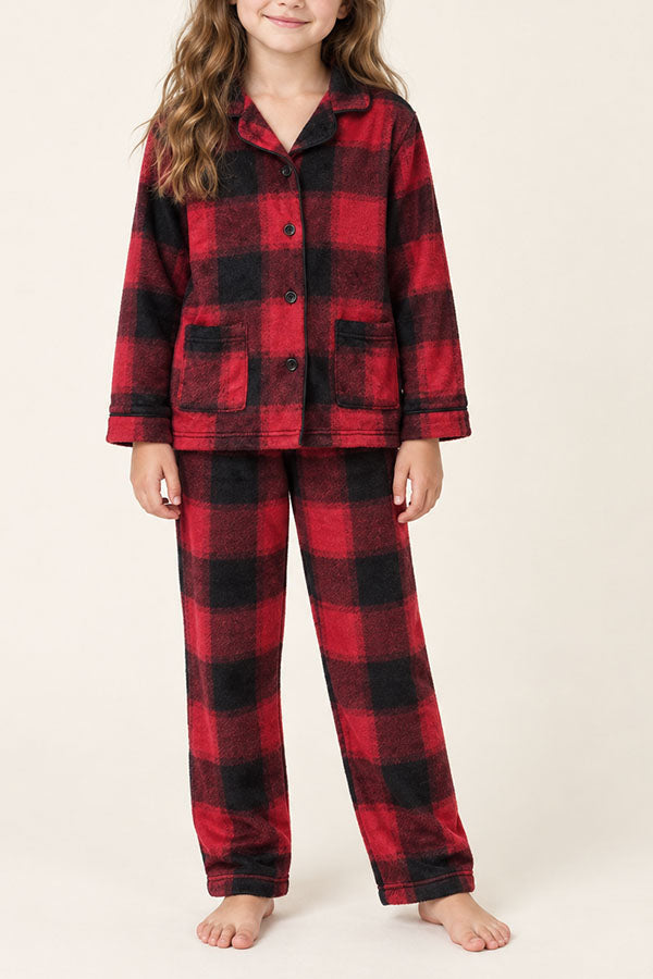 6 Pieces Soft 100% Polyester Sleepwear Kids Plaid Pajama Set
