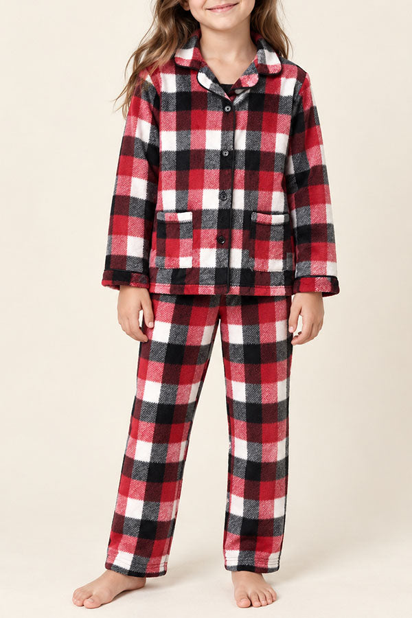 6 Pieces Soft 100% Polyester Sleepwear Kids Plaid Pajama Set