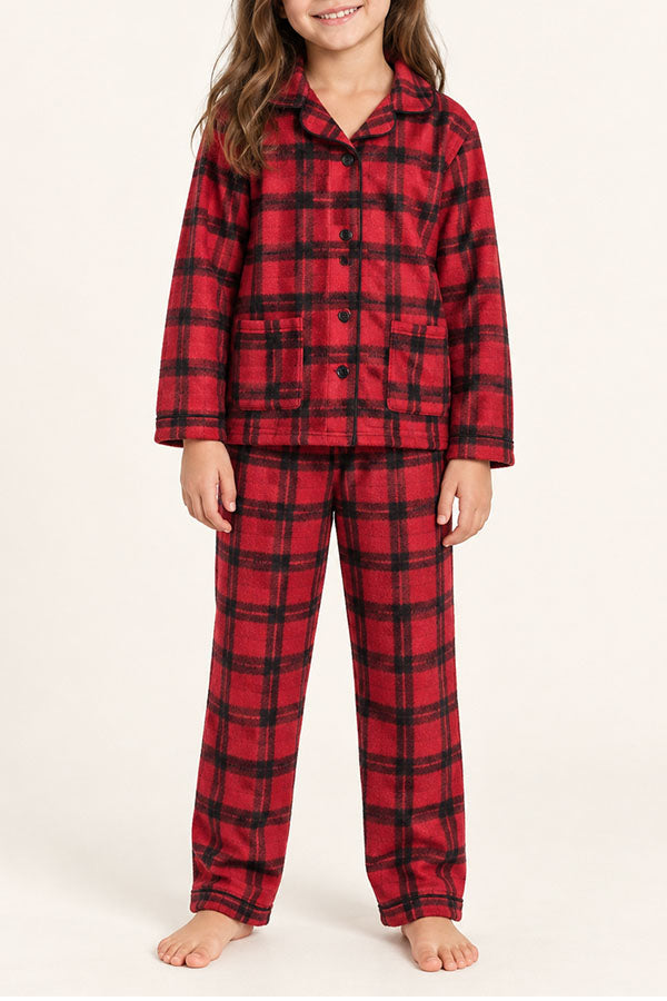6 Pieces Soft 100% Polyester Sleepwear Kids Plaid Pajama Set