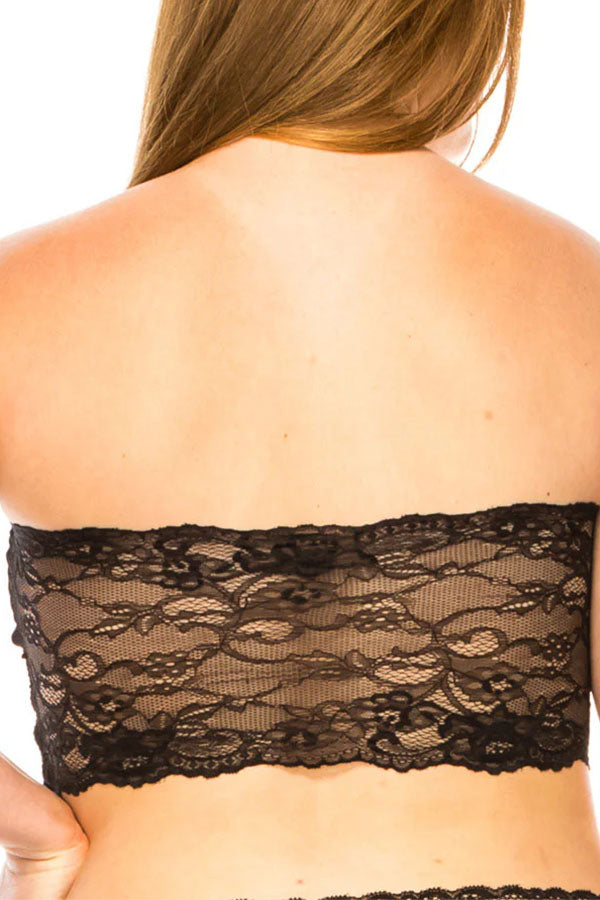 72180 6 Piece Floral Lace Back, Removable Pads Seamless Front Tube Top Plus Size