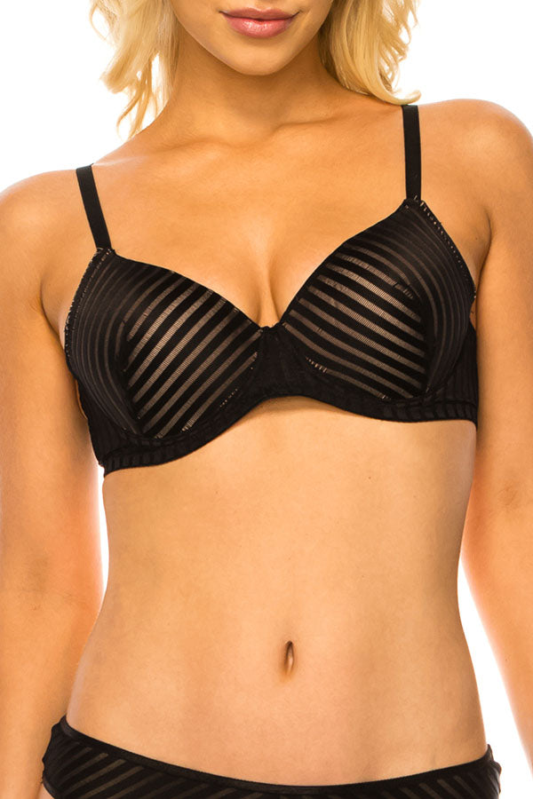 78310 12 Piece Underwire, Adjustable Straps, 2 Hook Closure Stripe Lace Bra B C Cup