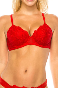 78311 12-Pack Underwire Support & Adjustable Straps Floral Embroidered Lace Bra B/C Cup