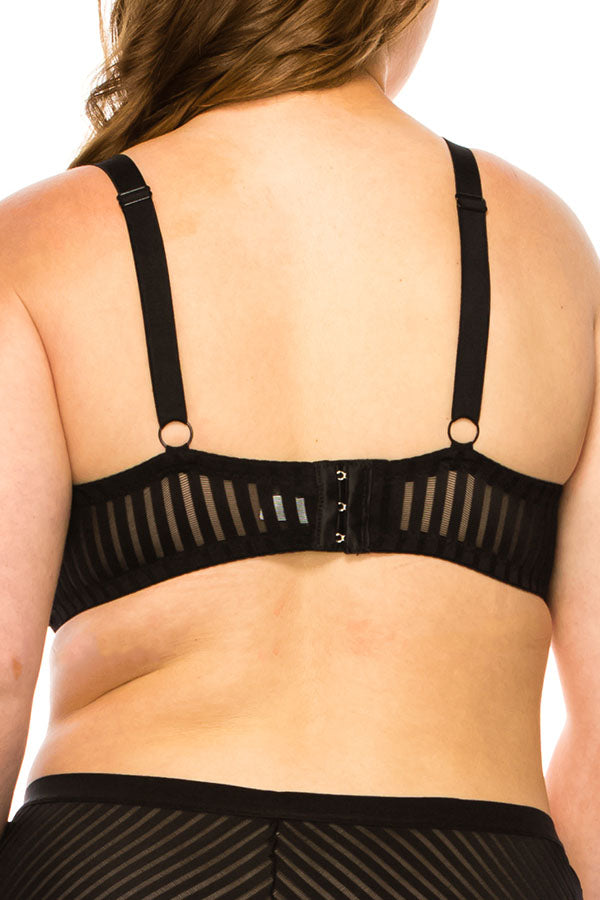 78313 12 Piece Comfortable Underwire, Adjustable Straps Stripe Lace Bra D-DD Cup