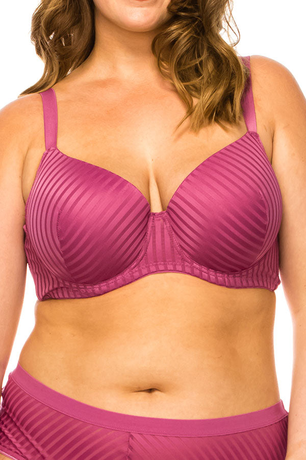 78313 12 Piece Comfortable Underwire, Adjustable Straps Stripe Lace Bra D-DD Cup