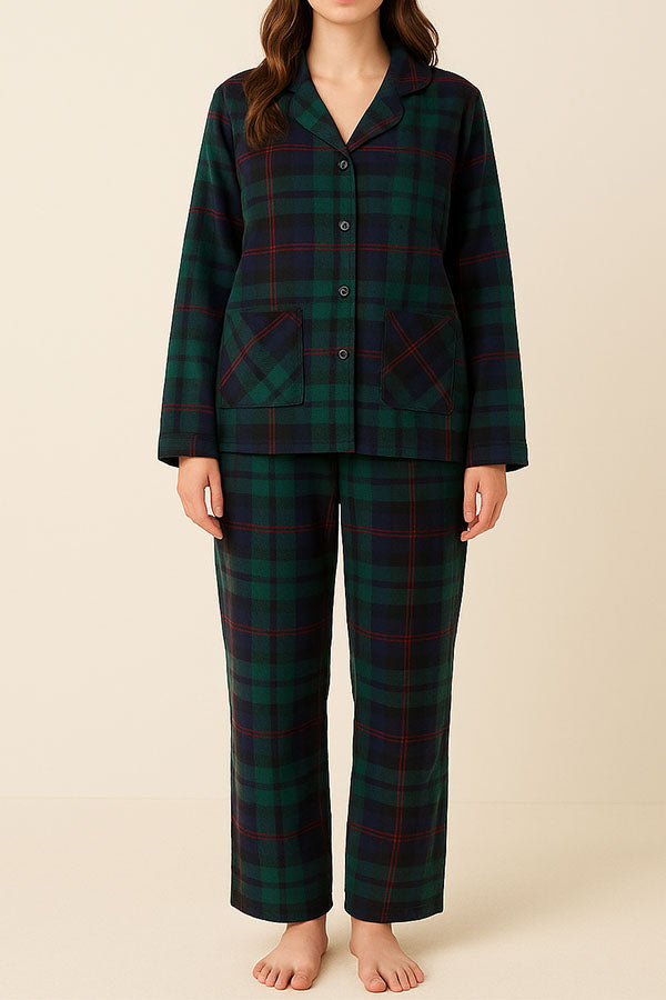 Wholesale Lady Plaid Print Button Pajama Set w/ Headband