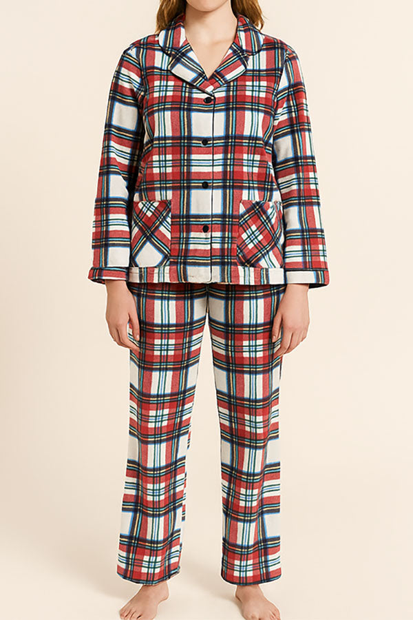 Wholesale Lady Plaid Print Button Pajama Set w/ Headband