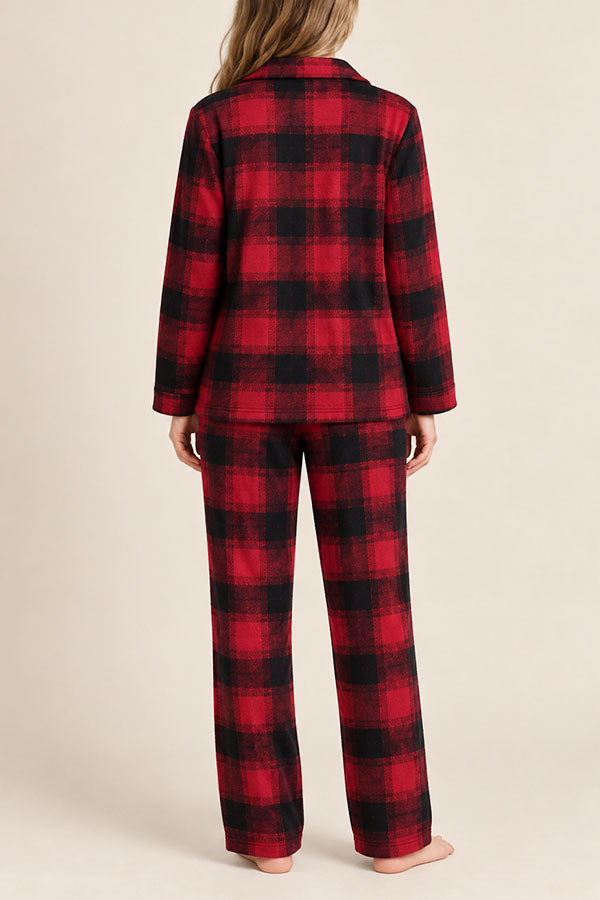 Women's Plaid Pajama Set with Sleep Mask – Long Sleeve Button-Up Sleepwear, 6-Pack