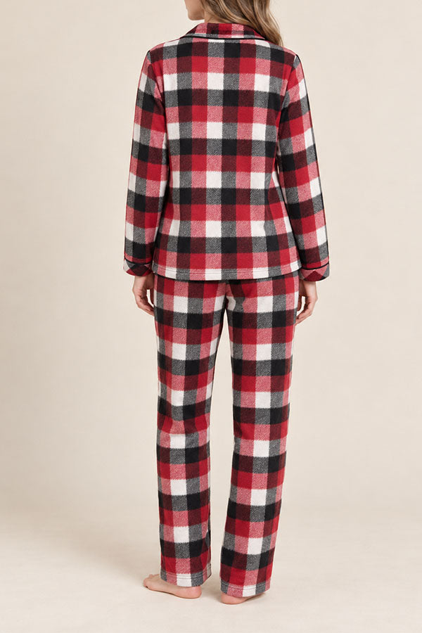 Women's Plaid Pajama Set with Sleep Mask – Long Sleeve Button-Up Sleepwear, 6-Pack