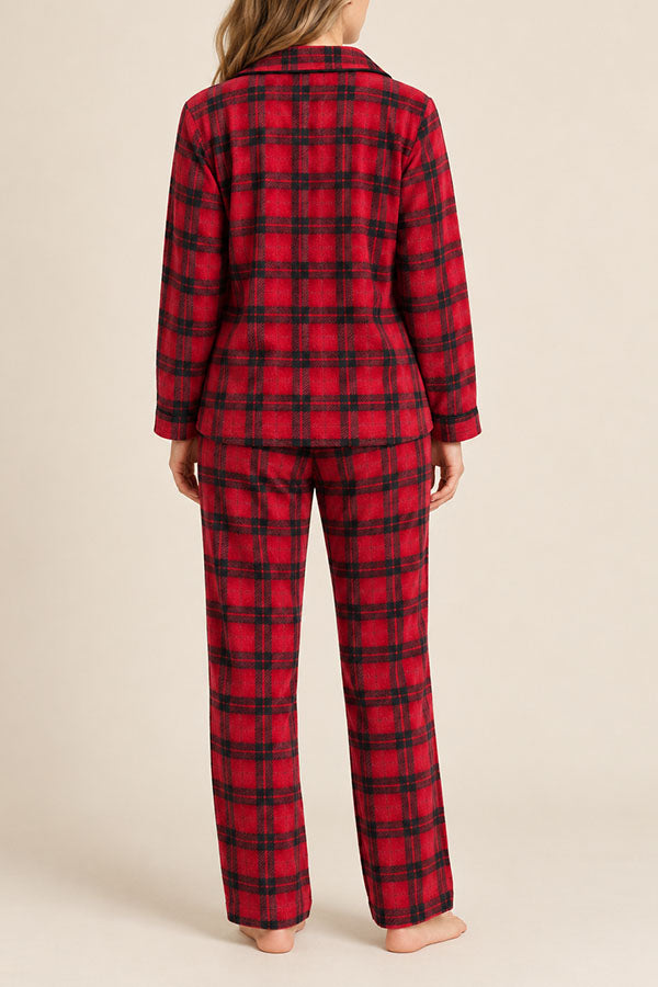 Women's Plaid Pajama Set with Sleep Mask – Long Sleeve Button-Up Sleepwear, 6-Pack