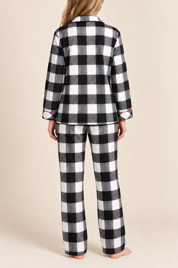 Women's Plaid Pajama Set with Sleep Mask – Long Sleeve Button-Up Sleepwear, 6-Pack