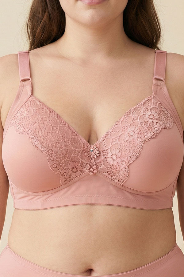 89124 6 Piece No Underwire, Adjustable Straps Solid/Lace Full Coverage Bra – B, C, D Cup C03