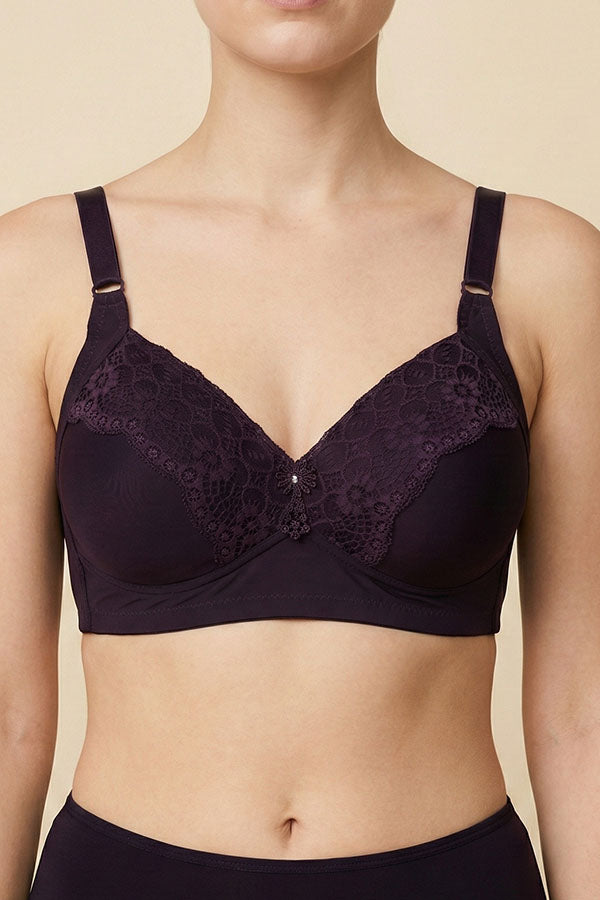 89124 6 Piece No Underwire, Adjustable Straps Solid/Lace Full Coverage Bra – B, C, D Cup C03