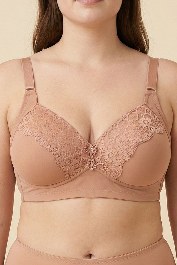89124 6 Piece No Underwire, Adjustable Straps Solid/Lace Full Coverage Bra – B, C, D Cup C03