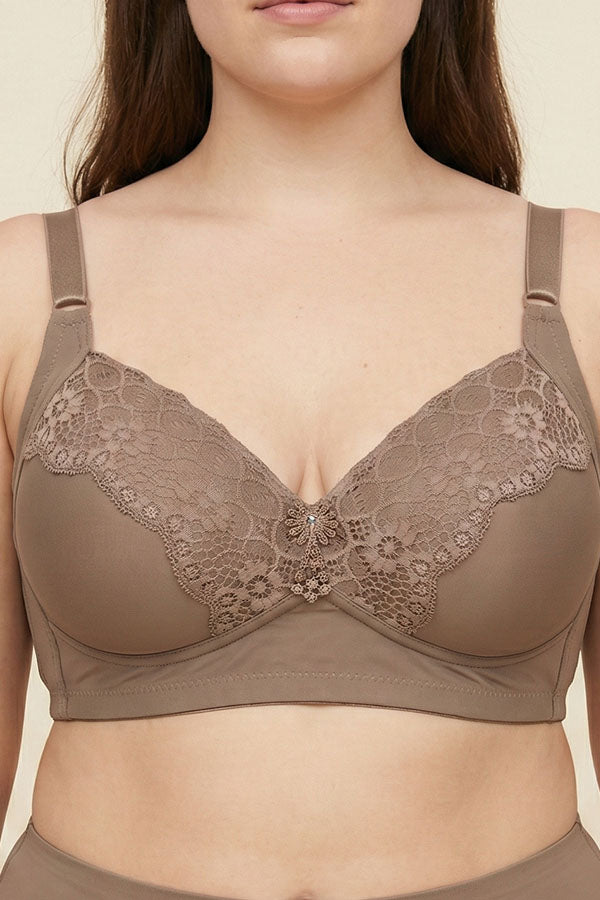 89124 6 Piece No Underwire, Adjustable Straps Solid/Lace Full Coverage Bra – B, C, D Cup C03