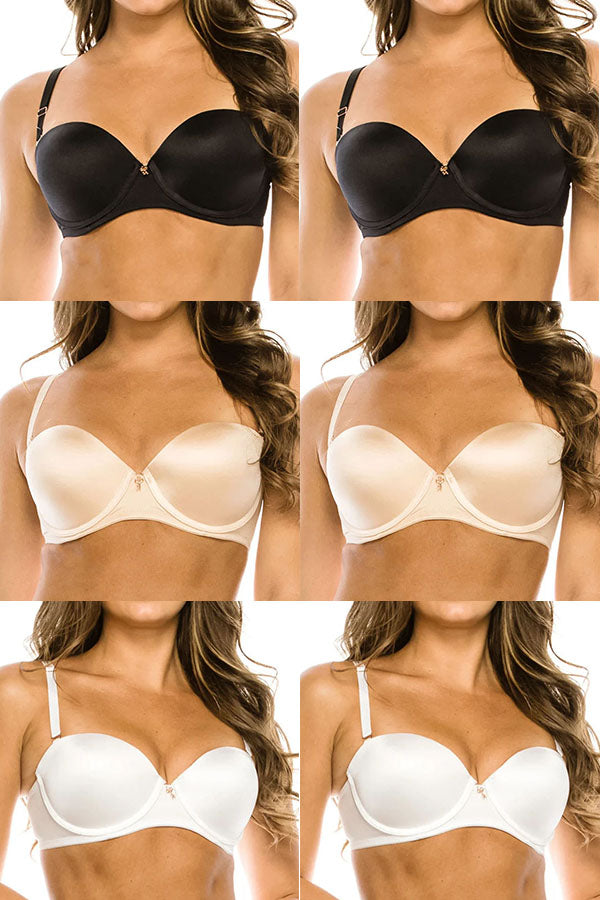 89150 6 Piece Removable Straps, 3 Hook Closure Shiny Push-Up Bra A/B/C Cup C01