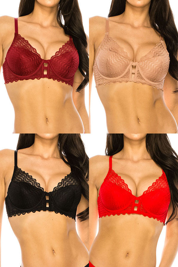 90038 4 Piece Coverage Lace Trim Bra B/C Cup