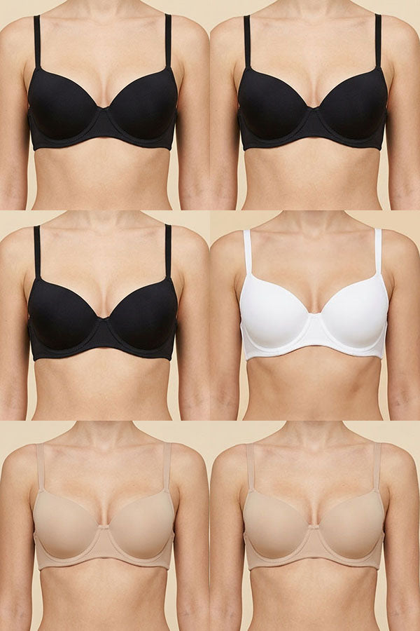 90040 6 Piece Lightly Padded Full Support Bra for Women Extra Coverage Underwire Bra A/B/C Cup C01