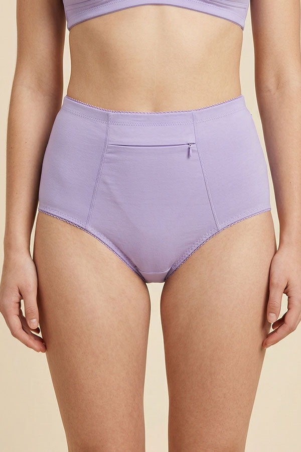 70072 Youmita Cotton High Waist Brief Panties w/ Front Zipper Pocket - 12 pcs