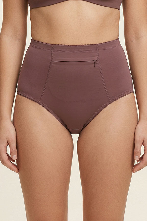 70072 Youmita Cotton High Waist Brief Panties w/ Front Zipper Pocket - 12 pcs
