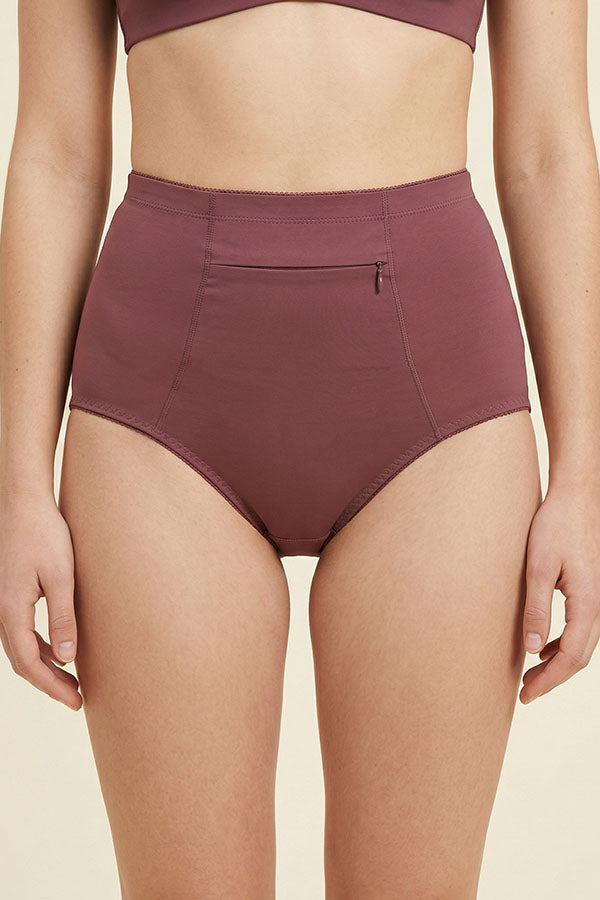 70072 Youmita Cotton High Waist Brief Panties w/ Front Zipper Pocket - 12 pcs