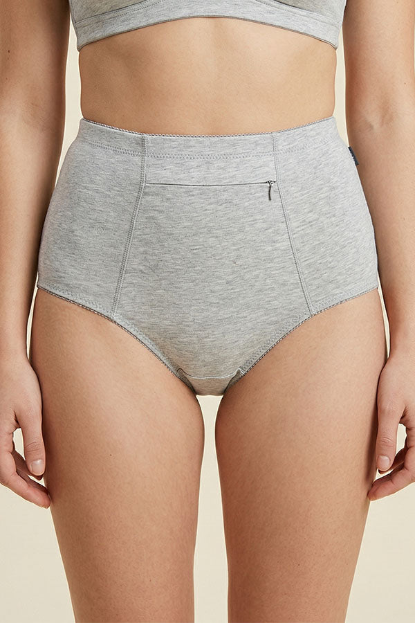 70072 Youmita Cotton High Waist Brief Panties w/ Front Zipper Pocket - 12 pcs