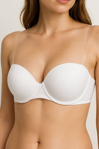 90073 3 Piece Clear Removable Straps, Comfortable Fit Clear Back Strap Push Up Demi Bra
