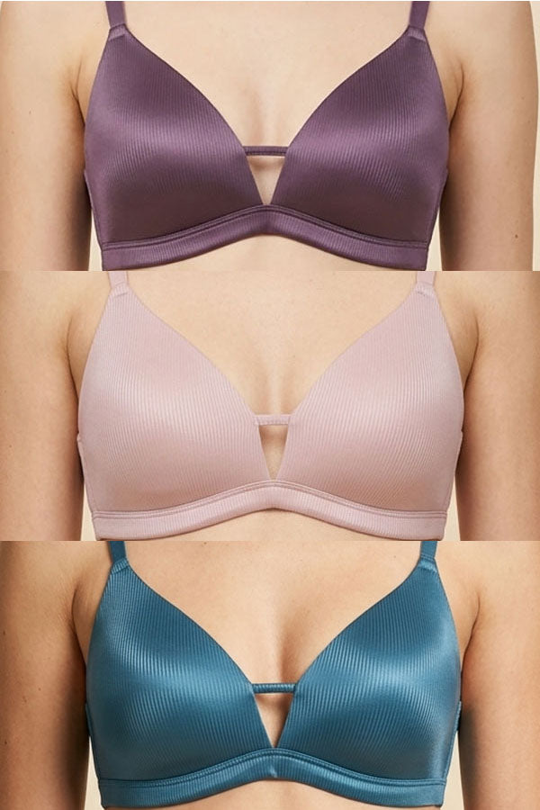 90087 B/C Cup Women’s Satin Ribbed Wireless Bra with Adjustable Straps – 3 Piece Prepack