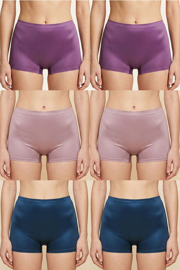 90087 Women’s Satin Laser Cut Boyshort Panty - 6pcs pack