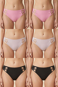 90094 Wholesale Women’s Laser Cut Thong Panties with Crisscross Side Detail – 6PCS Pack
