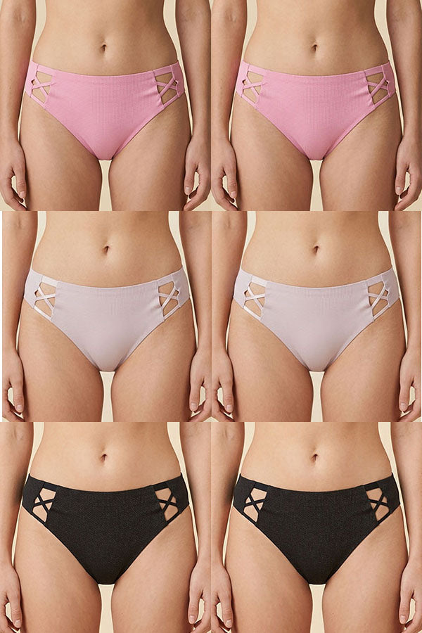 90094 Wholesale Women’s Laser Cut Thong Panties with Crisscross Side Detail – 6PCS Pack