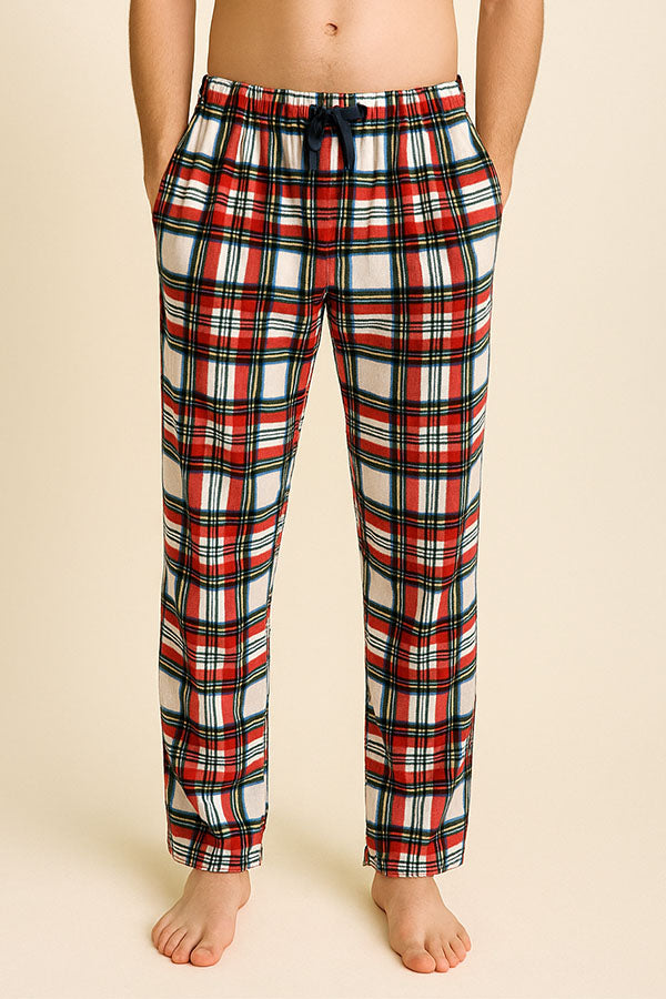 Wholesale 6 Pieces Men’s Plaid Print 2-Piece Button-Up Pajama Set